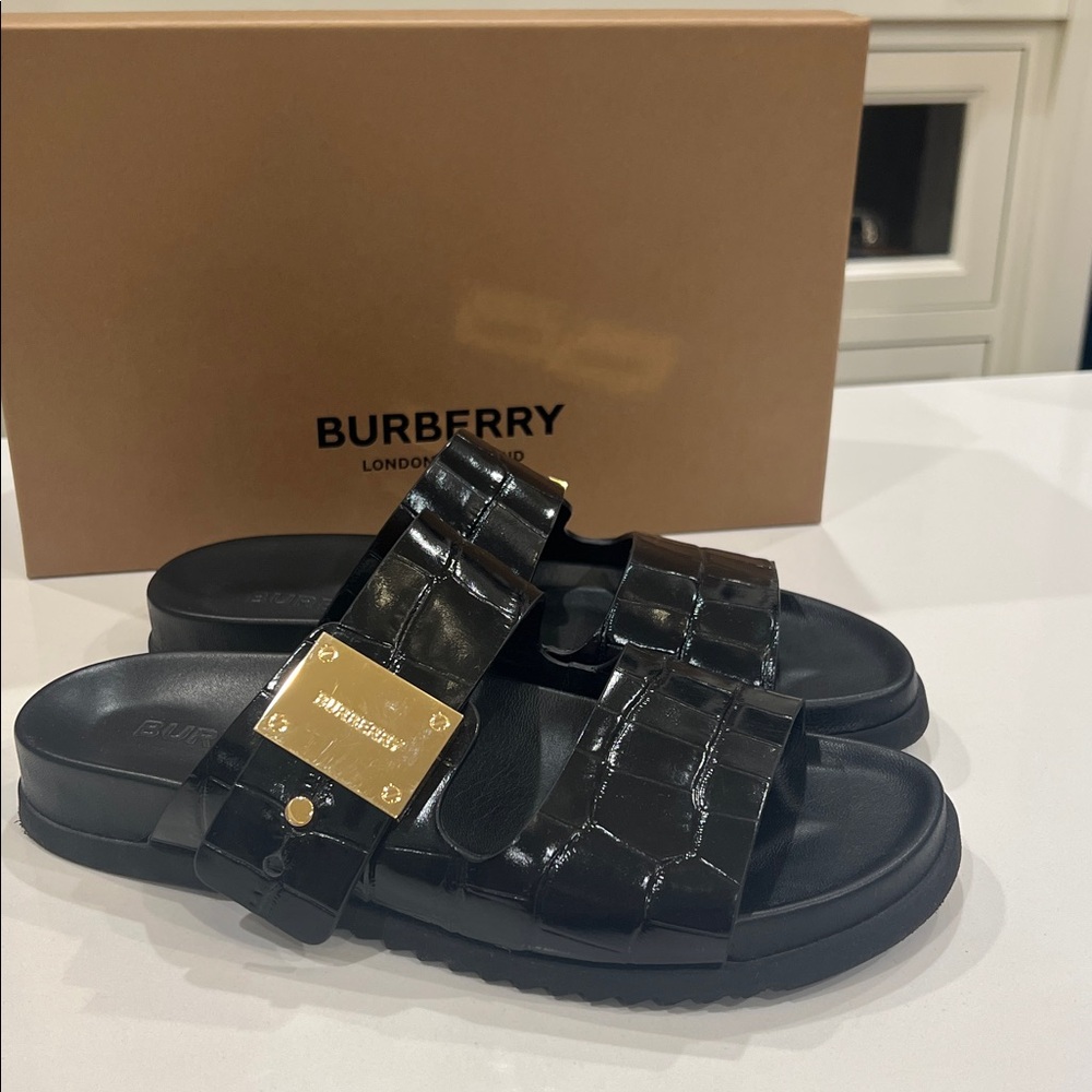 Burberry Mock-Croc Olympia Buckle Sandals